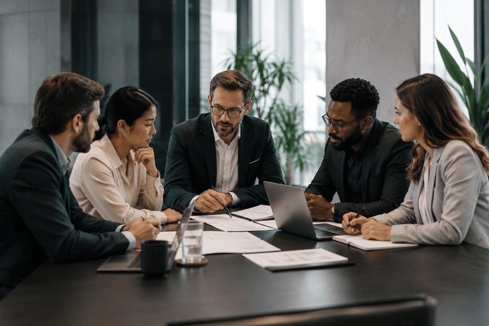 A sales team reviewing a deal together